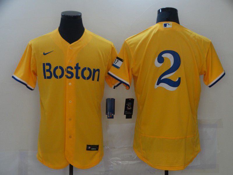 Men Boston Red Sox 2 No name Yellow Elite 2021 Nike MLB Jerseys
